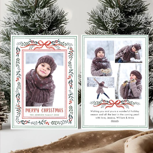 Funky Sage Green Christmas Bow Ribbon 5 Photo シーズンカード