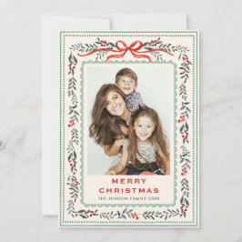 Funky Sage Green Christmas Bow Ribbon 5 Photo シーズンカード