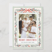 Funky Sage Green Christmas Bow Ribbon 5 Photo シーズンカード (正面)