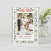 Funky Sage Green Christmas Bow Ribbon 5 Photo シーズンカード (スタンド正面)