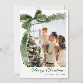Funky Sage Green Christmas Bow Ribbon 5 Photo シーズンカード