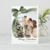 Funky Sage Green Christmas Bow Ribbon 5 Photo シーズンカード (スタンド正面)