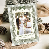 Funky Sage Green Pine Bow Frame Christmas 2 Photo シーズンカード