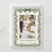Funky Sage Green Pine Bow Frame Christmas 5 Photo シーズンカード (正面)