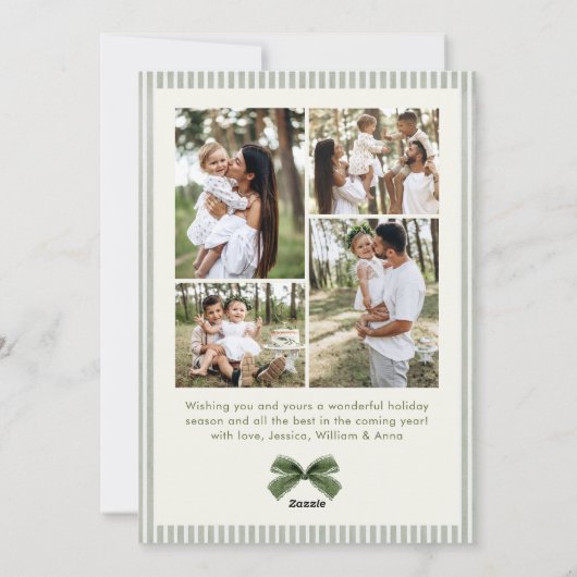 Funky Sage Green Pine Bow Frame Christmas 5 Photo シーズンカード (裏面)