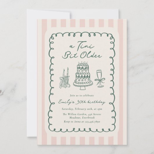 Funky Tini Bit Older Hand Drawn 30th Birthday 招待状 (正面)