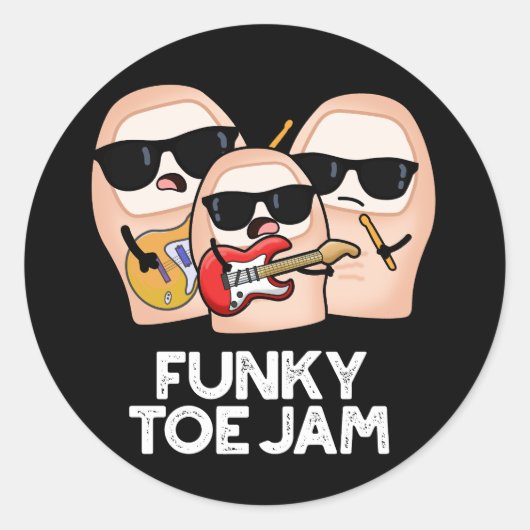 Funky Toe Jam Funny Music Pun Dark BG ラウンドシール (正面)