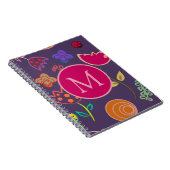 Funky Tulip Pattern Purple Monogram ノートブック (右側)