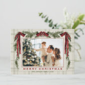 Funky Velvet Christmas Boho Red Bow 4 Photo シーズンカード (スタンド正面)