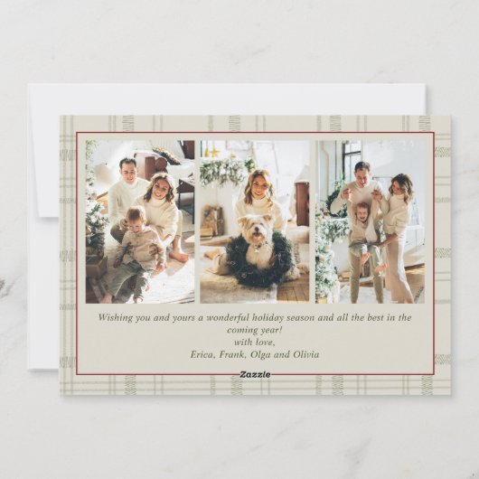 Funky Velvet Christmas Boho Red Bow 4 Photo シーズンカード (裏面)