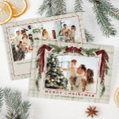 Funky Velvet Christmas Boho Red Bow 4 Photo シーズンカード