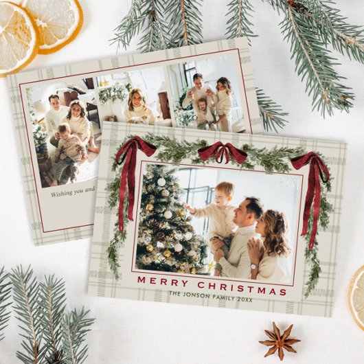 Funky Velvet Christmas Boho Red Bow 4 Photo シーズンカード