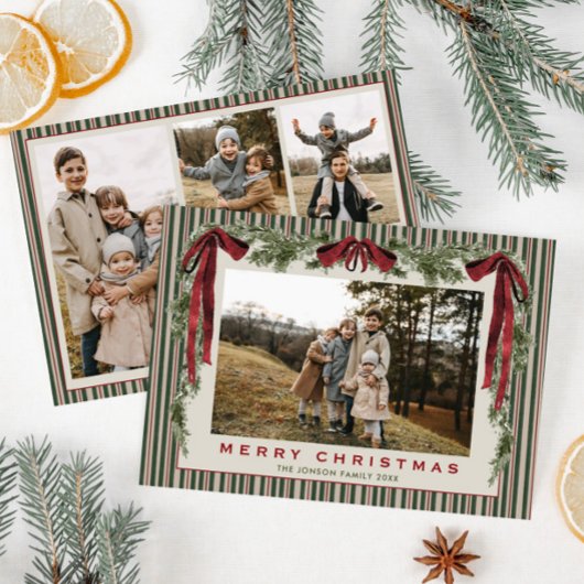 Funky Velvet Christmas Boho Red Bow 4 Photo シーズンカード