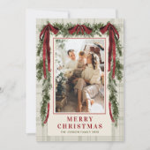 Funky Velvet Christmas Boho Red Bow 5 Photo シーズンカード (正面)