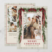 Funky Velvet Christmas Boho Red Bow 5 Photo シーズンカード (正面/裏面)