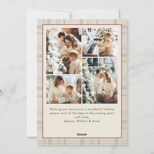 Funky Velvet Christmas Boho Red Bow 5 Photo シーズンカード (裏面)