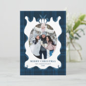 Funky Vintage Christmas Blue Bow Coquette5 Photo シーズンカード (スタンド正面)