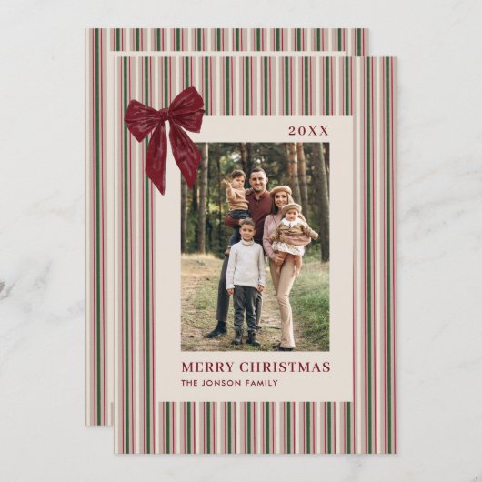 Funky Vintage Christmas Red Bow Coquette5 Photo シーズンカード (正面/裏面)
