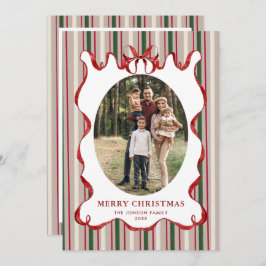 Funky Vintage Christmas Red Bow Coquette5 Photo シーズンカード