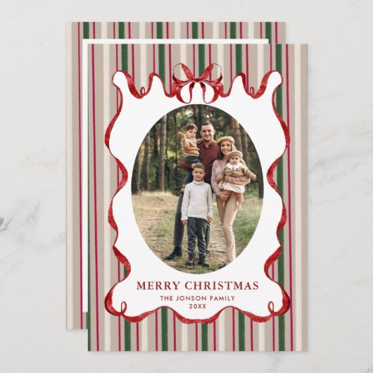 Funky Vintage Christmas Red Bow Coquette5 Photo シーズンカード (正面/裏面)