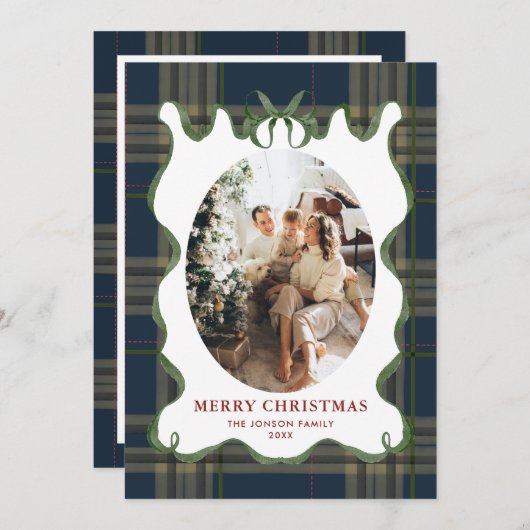 Funky Vintage Christmas Red Bow Coquette5 Photo シーズンカード (正面/裏面)