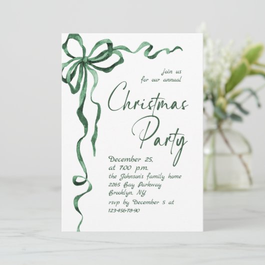 Funky Whimsical Christmas Green Bow Holiday Party 招待状 (スタンド正面)