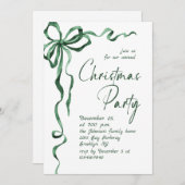 Funky Whimsical Christmas Green Bow Holiday Party 招待状 (正面/裏面)