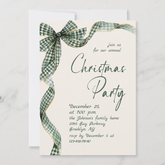 Funky Whimsical Christmas Green Bow Holiday Party 招待状 (正面)