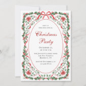 Funky Whimsical Christmas Red Bow Holiday Party 招待状 (正面)
