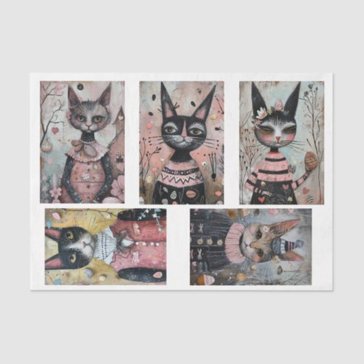 Funky Wired Cats Bottle Decoupage 薄葉紙 (正面)