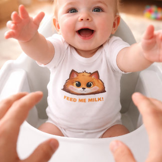 Funniest "FEED ME MILK!" Fox Baby Bodysuit ベビーボディスーツ