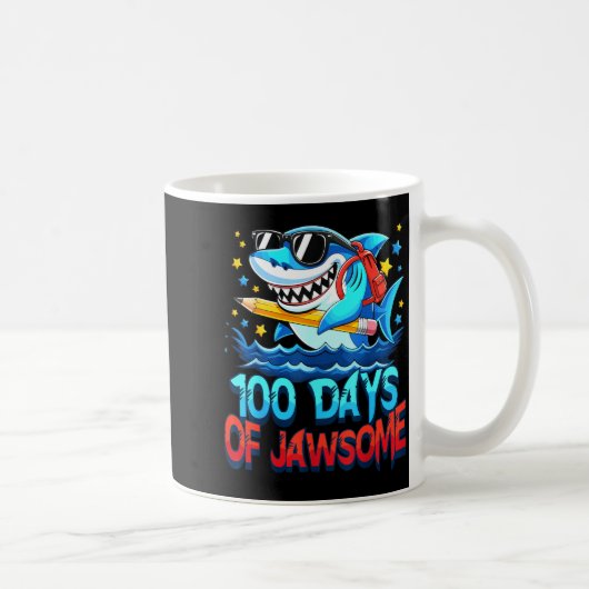 Funny 100 Days Of Jawsome Shark Kids Boy 100th Day コーヒーマグカップ (右)