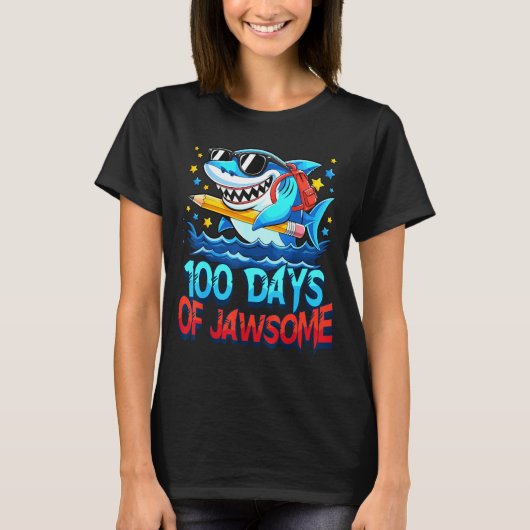 Funny 100 Days Of Jawsome Shark Kids Boy 100th Day Tシャツ (正面)