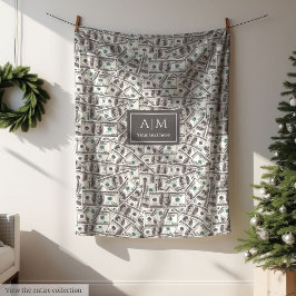 Funny 100 Dollar Pattern Custom Name Blanket フリースブランケット