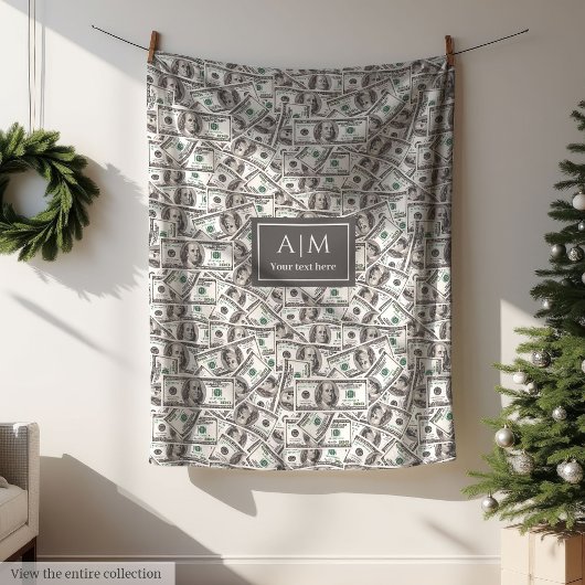 Funny 100 Dollar Pattern Custom Name Blanket フリースブランケット