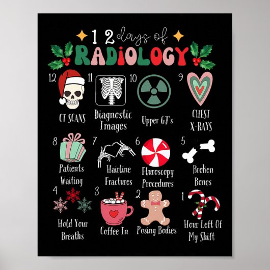 Funny 12 Days Of Radiology Christmas Radiate Xray  ポスター (正面)