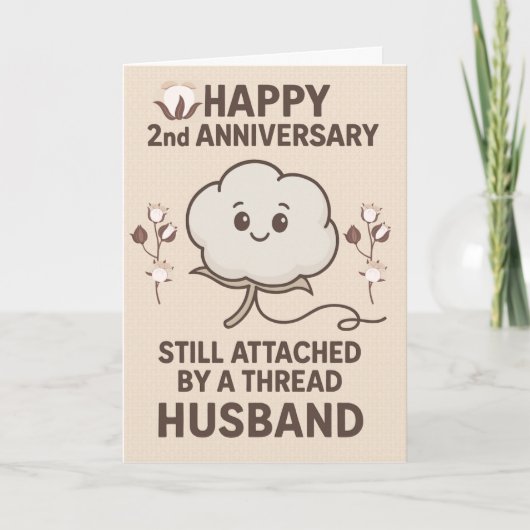 Funny 2nd Anniversary Card – Cotton Pun for Him  カード (正面)
