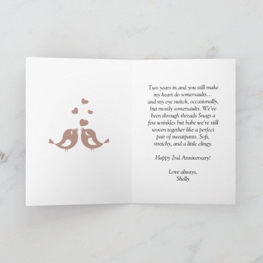 Funny 2nd Anniversary Card – Cotton Pun for Him  カード (内部)