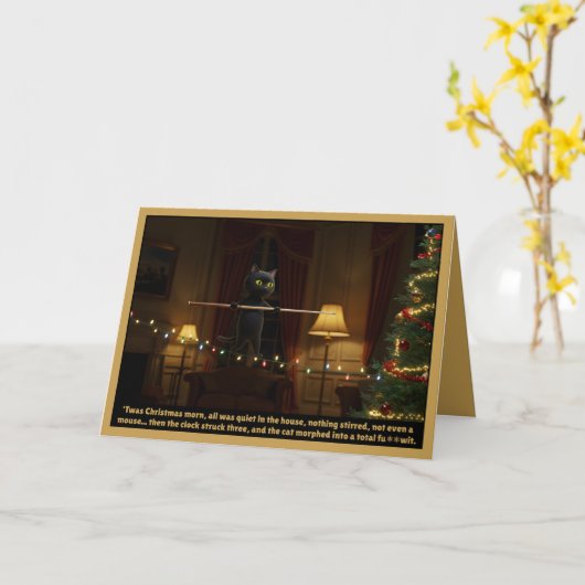 Funny 3am cat Christmas card カード (黄色い花)