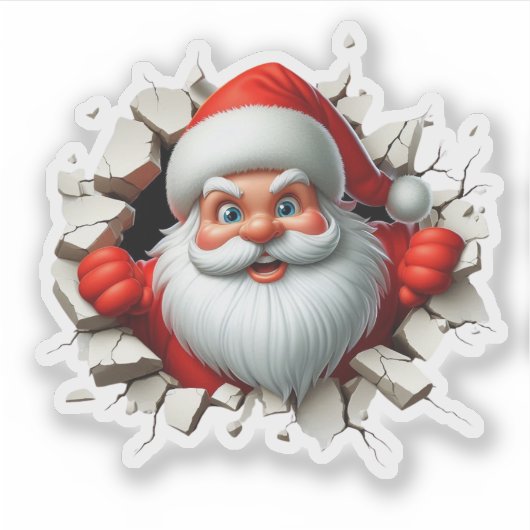 Funny 3D Santa Claus Christmas Holiday Design シール (正面)