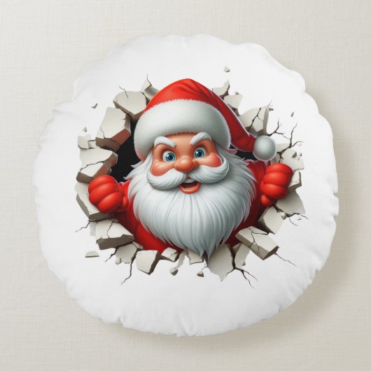 Funny 3D Santa Claus Christmas Holiday Design ラウンドクッション (正面)