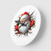 Funny 3D Santa Claus Christmas Holiday Design ラウンド壁時計 (傾斜)