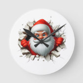 Funny 3D Santa Claus Christmas Holiday Design ラウンド壁時計 (正面)