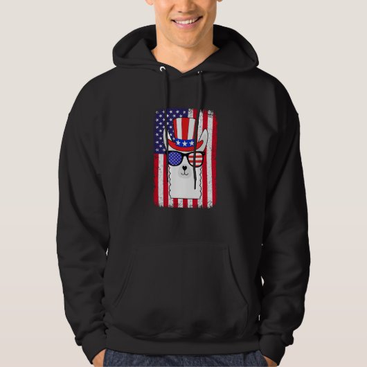 Funny 4th Of July American Flag Patriotic Llama Su パーカ (正面)