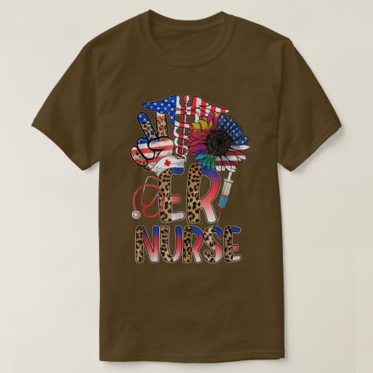 Funny 4th of July Leopard Sunflower Er Nurse Ameri Tシャツ (デザイン正面)