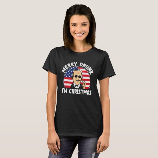 Funny 4th of July Merry Drunk I'm Christmas Men &  Tシャツ (正面フル)