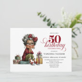 Funny 50th Birthday Invitation Quirky Old Lady Par 招待状 (スタンド正面)