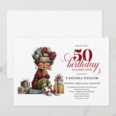 Funny 50th Birthday Invitation Quirky Old Lady Par 招待状 (正面/裏面)