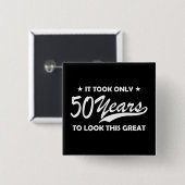 Funny 50th Birthday Retro Typography 缶バッジ (正面&裏面)