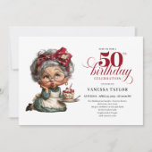 Funny 50th birthday woman whimsical party card 招待状 (正面)